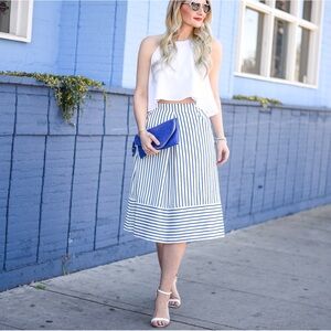 J.O.A. Blue & White Striped Midi Skirt – Matching Coord Set (SKIRT ONLY)